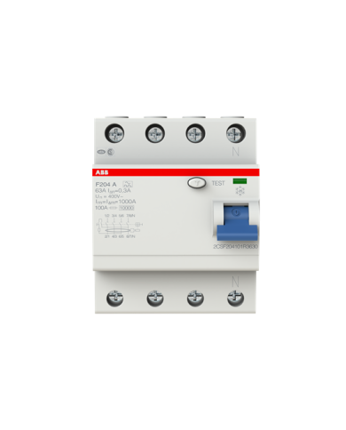 ABB F204A-63/0,3 Interruttore FI, 63A/0,3mA, 4-Poli ABB F204A-63/0,3 Interruttore FI, 63A/0,3mA, 4-Poli