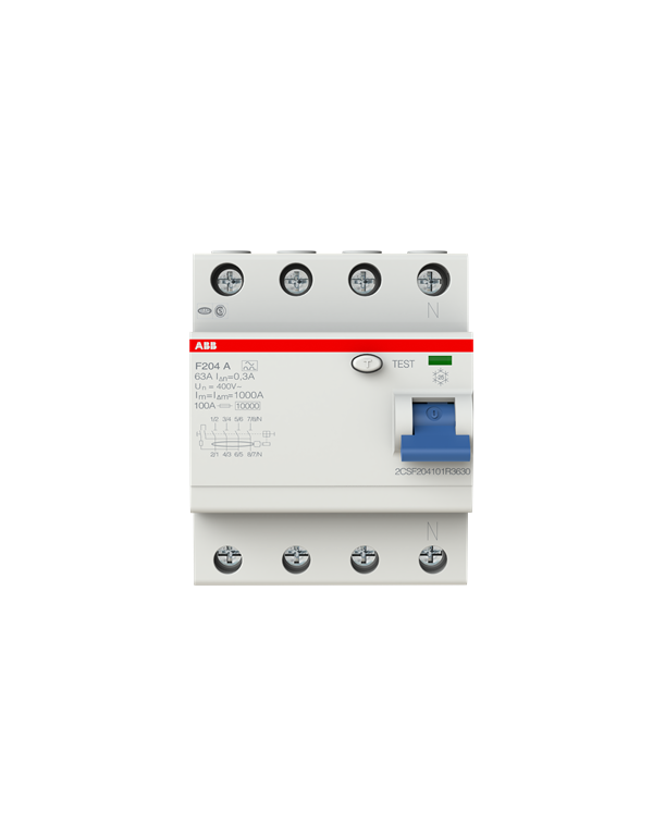 ABB F204A-63/0,3 Interruttore FI, 63A/0,3mA, 4-Poli ABB F204A-63/0,3 Interruttore FI, 63A/0,3mA, 4-Poli