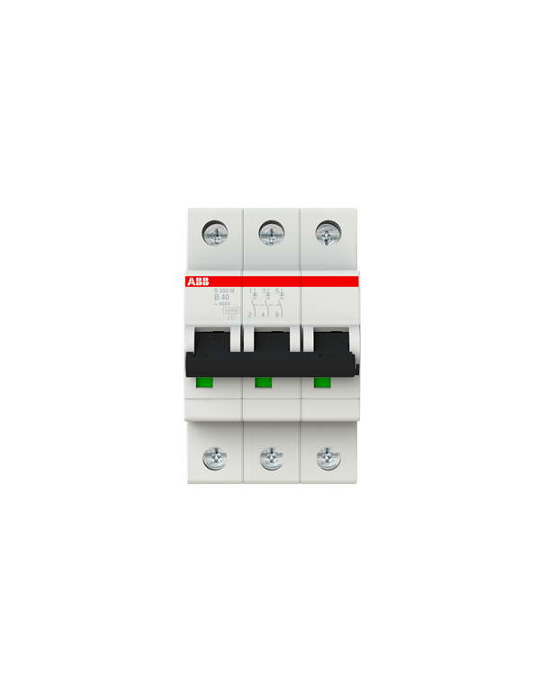 ABB S203M-B40 interruttore automatico 3P 40A Caratteristica B, 10 kA ABB S203M-B40 interruttore automatico 3P 40A Caratteristica B, 10 kA