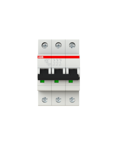 ABB S203M-B25 interruttore automatico 3P 25A Caratteristica B, 10 kA ABB S203M-B25 interruttore automatico 3P 25A Caratteristica B, 10 kA