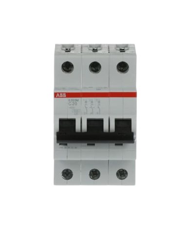 ABB S203M-C20 interruttore automatico 3P 20A Caratteristica C, 10 kA ABB S203M-C20 interruttore automatico 3P 20A Caratteristica C, 10 kA