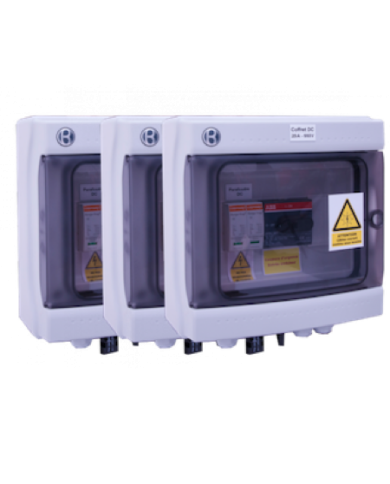 Confezione da 3 scatole DC 25A - 1000 VDC per 3 inverter MPPT Confezione da 3 scatole DC 25A - 1000 VDC per 3 inverter MPPT