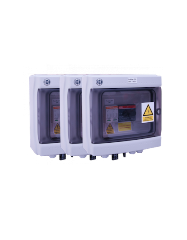Confezione da 3 scatole DC 25A - 1000 VDC per 3 inverter MPPT Confezione da 3 scatole DC 25A - 1000 VDC per 3 inverter MPPT